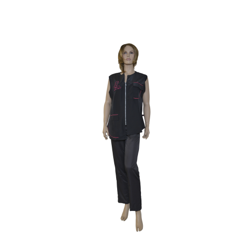 CAMICE SMANICATO NERO CANE  FUCSIA TG. L